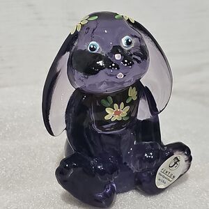 Fenton Art Glass Amethyst Purple Bunny Hand Painted Floral Flowers Signed Rabbit